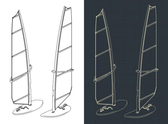 Windsurfing board isometric blueprints