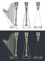 Harp classical instrument blueprints vector