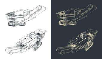 Crawler mobile crusher blueprints illustrations vector