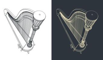 Harp classical instrument illustrations vector