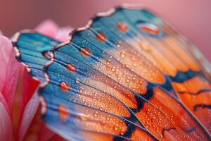 Close-up of a butterfly perched on a colorful flower, showcasing its delicate wings and natural beauty photo