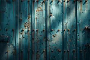 Detailed view of a metal door showing rivets and linear texture photo