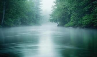 A river with a foggy mist in the background photo