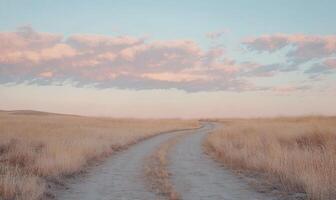 A road in a field with a cloudy sky in the background photo