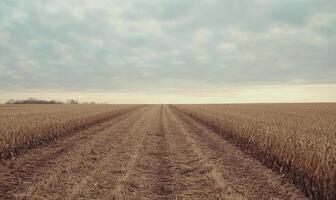 A field of corn is shown in a cloudy sky photo