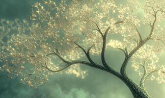 A tree with golden leaves is the main focus of the image photo