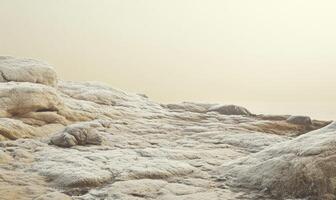 A rocky beach with a large body of water in the background photo