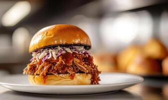 A large beef burger with coleslaw on top of it photo