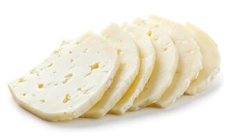 A slice of cheese is cut into six pieces photo