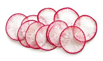 A close up of radishes with red and white stripes photo