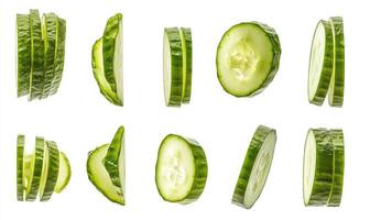 A series of images of cucumbers sliced in half photo