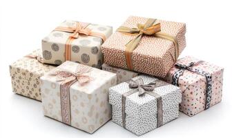 A stack of colorful boxes with bows on them photo