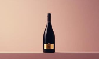 A bottle of wine is sitting on a table photo