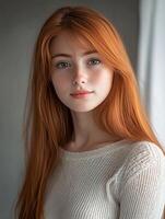 A beautiful redhead woman with long hair photo