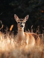 A deer is standing in tall grass photo