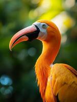 A close up of a bird with a long beak photo