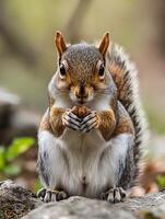 A squirrel is eating a nut photo