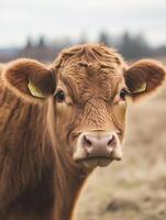 A cow with yellow tags on its ears photo