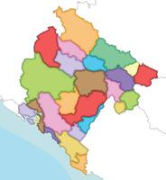 illustrated regional blank map of Montenegro with municipalities and administrative divisions, and neighbouring countries and territories. Editable and clearly labeled layers. vector