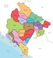 illustrated regional map of Montenegro with municipalities and administrative divisions, and neighbouring countries and territories. Editable and clearly labeled layers. vector