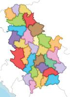 illustrated regional blank map of Serbia with districts and administrative divisions, and neighbouring countries and territories. Editable and clearly labeled layers. vector