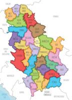 illustrated regional map of Serbia with districts and administrative divisions, and neighbouring countries and territories. Editable and clearly labeled layers. vector