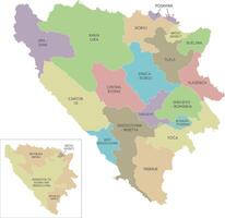 map of Bosnia and Herzegovina with entities, cantons, regions and administrative divisions. Editable and clearly labeled layers. vector