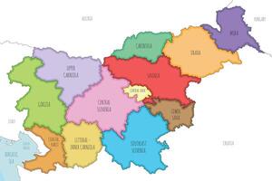 illustrated map of Slovenia with statistical regions and administrative divisions, and neighbouring countries and territories. Editable and clearly labeled layers. vector