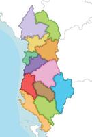 illustrated regional blank map of Albania with counties and administrative divisions, and neighbouring countries and territories. Editable and clearly labeled layers. vector