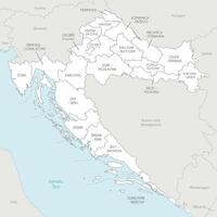 regional map of Croatia with counties, capital city and administrative divisions, and neighbouring countries and territories. Editable and clearly labeled layers. vector