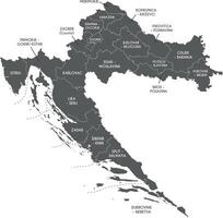 regional map of Croatia with counties, capital city and administrative divisions. Editable and clearly labeled layers. vector