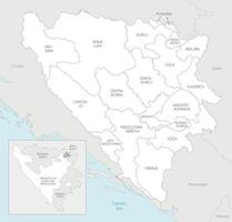 map of Bosnia and Herzegovina with entities, cantons, regions and administrative divisions, and neighbouring countries and territories. Editable and clearly labeled layers. vector