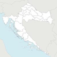 regional blank map of Croatia with counties, capital city and administrative divisions, and neighbouring countries and territories. Editable and clearly labeled layers. vector