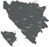 map of Bosnia and Herzegovina with entities, cantons, regions and administrative divisions. Editable and clearly labeled layers. vector