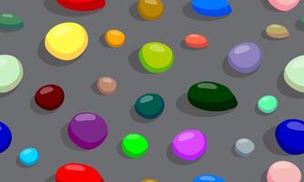 Smooth colorful pebble stone seamless pattern. Gravel cobblestone texture on grey background. vector