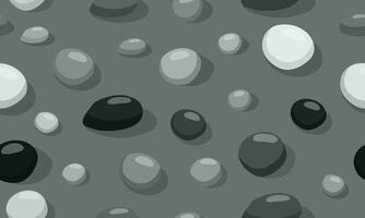 Smooth monochrome pebble stone seamless pattern. Gravel cobblestone texture on grey background. vector