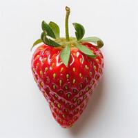 a close up of a strawberry on a white surface photo