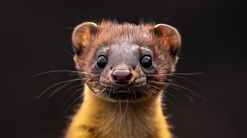 A weasel with a surprised look on its face. photo