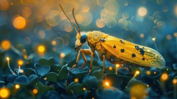 a digital image featuring a beetle insect with pollen on its body, photo