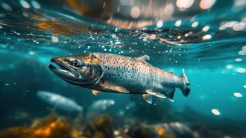 A group of salmon in the ocean. photo