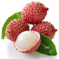 Fresh rambutan fruit with its gelatinous seed exposed, ready for consumption. photo