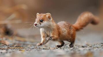 Small mammal, possibly a mouse or gerbil, captured mid-run. photo