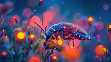 showcases a ladybug in a vibrant, colorful environment. photo