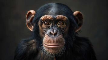 Portrait of a monkey with a thoughtful expression looking directly at the camera, photo