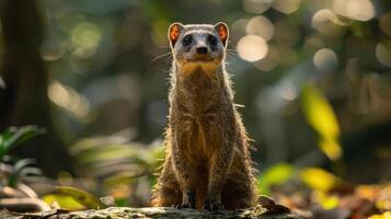 A close-up image of a small yellow and brown mammal with sharp teeth, photo
