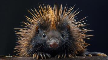 An adorable creature with a hedgehog-like appearance, featuring numerous small spines covering its body. photo