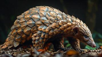An African pangolin in a forest setting. photo