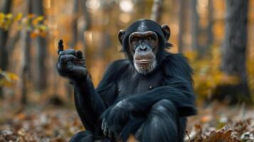 Monkey with thumbs-up gesture on its hands. photo