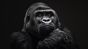 Close-up of a monkey with eyes looking directly at the camera. photo