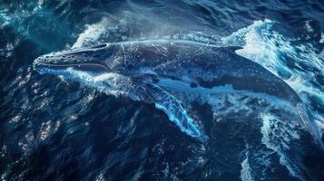 A large blue whale is swimming in the ocean photo